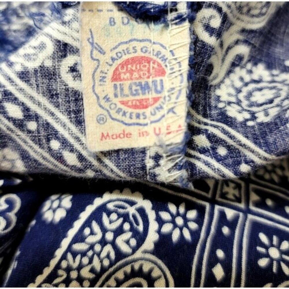 Vintage Bandana Cropped Tie-Front Blouse Short Sleeve L Blue - Picture 8 of 9